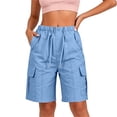 thumbnail image 2 of Kinrui Bermuda Shorts for Women Summer Quick Dry Cargo Shorts with Multi-Pockets Outdoor Drawstring Knee Length Hiking Short, 2 of 8