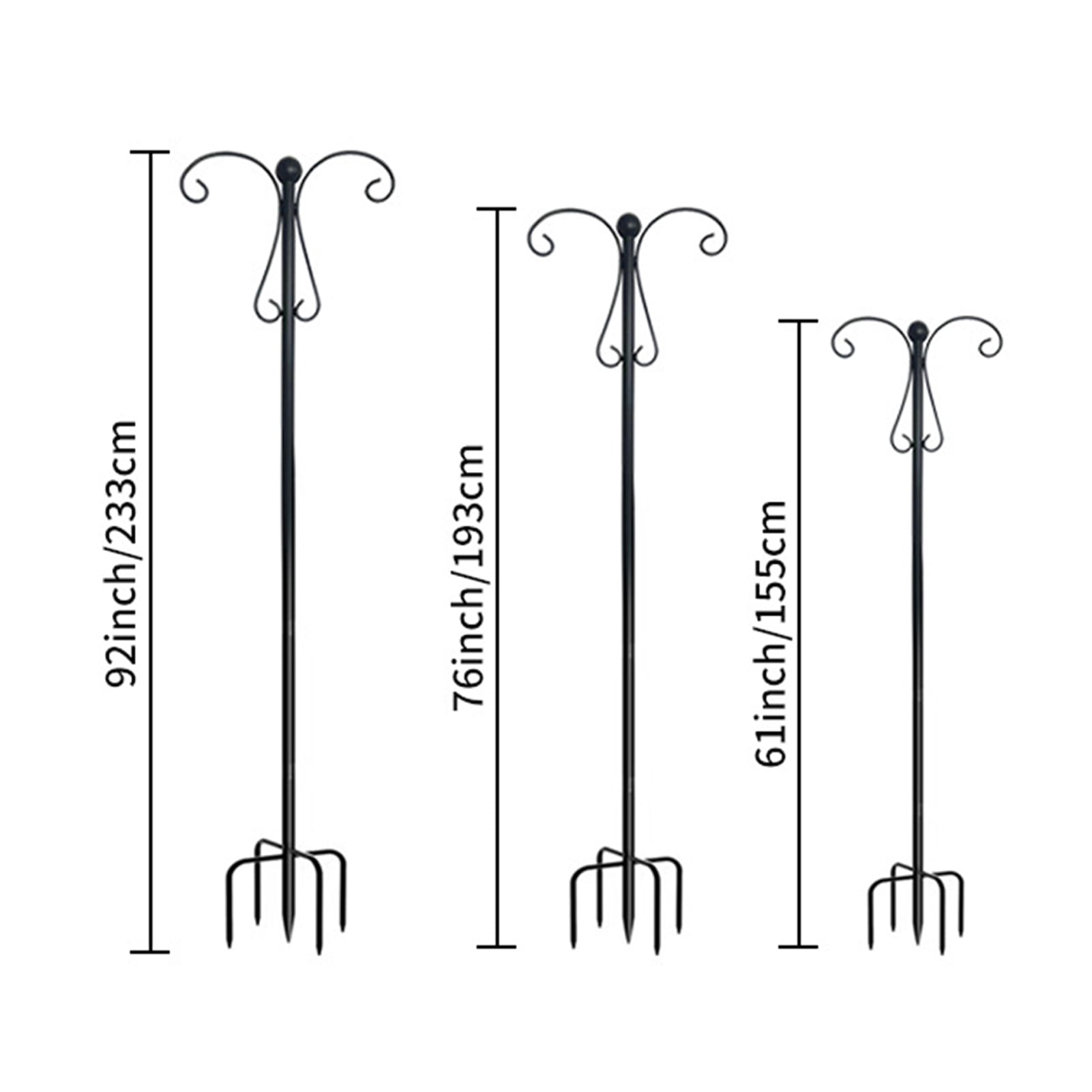 OIUR Outdoor Shepherd Hook Double Hooks Heavy Duty Bird Feeder Pole Shepherd Hook with 5-Prong Base for Hanging Plants Lanterns Wind Chimes
