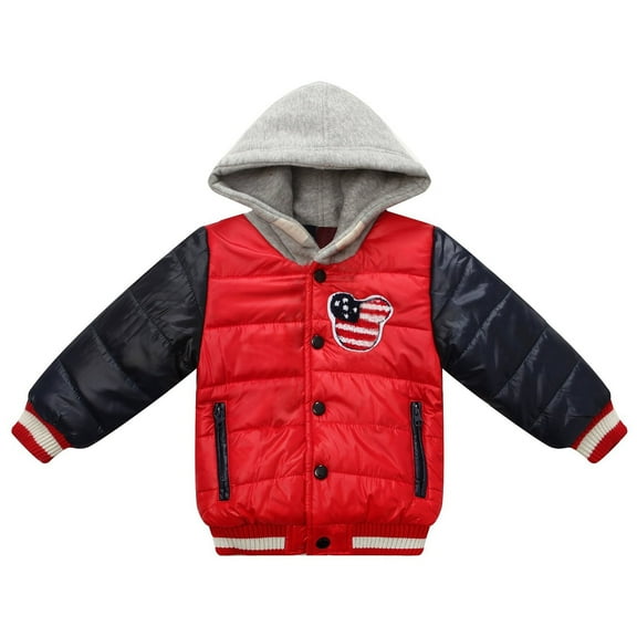 Richie House Little Boys Red Contrasting Hooded Sporty Padding Jacket 2/3