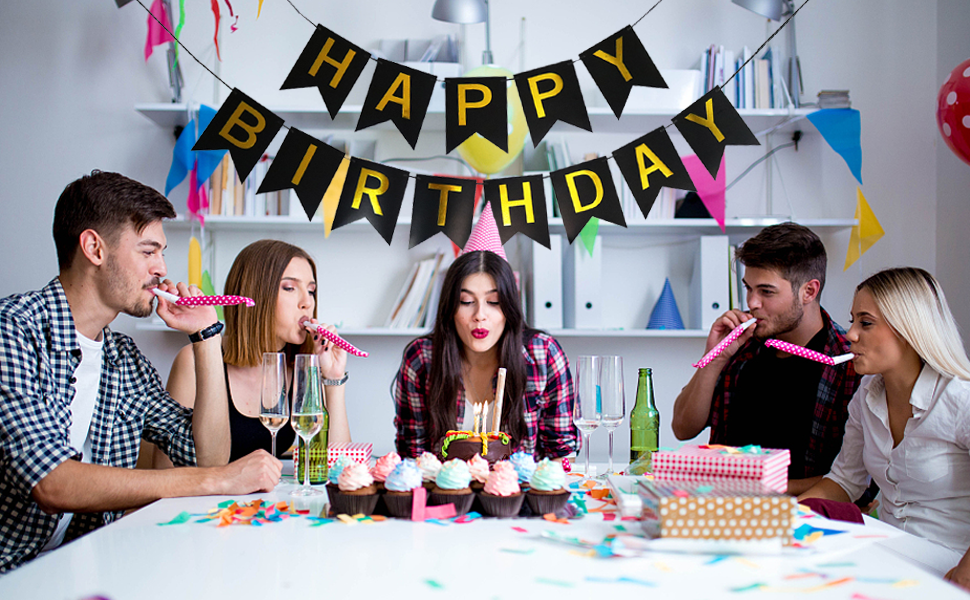 Happy Birthday Banner Mit Goldenen Buchstaben – Inkl. Ballons & Band Für Die Perfekte Party
