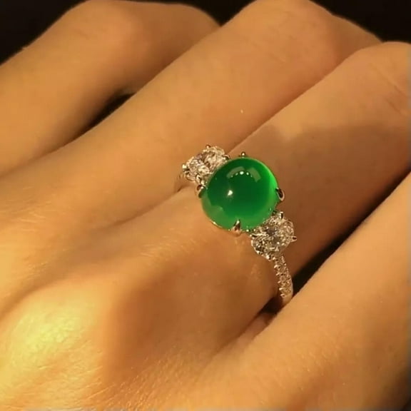 HOOUN Green Jade Ring Natural Jewelry Vintage Adjustable Rings 925 Silver Women