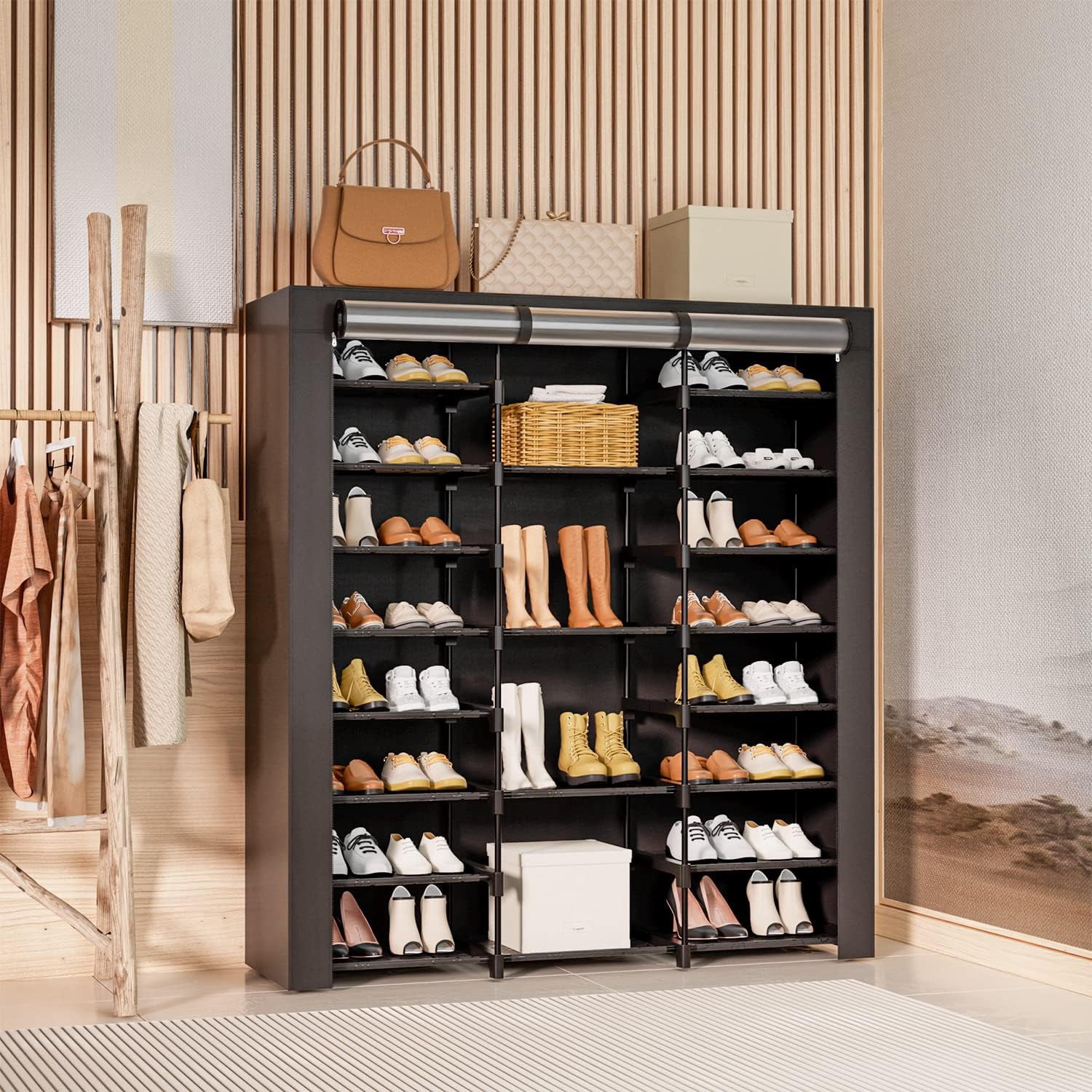 9-Tier Large Tall Shoe Rack with Covers 40-46 Pairs, Sneaker Rack Organizer Shoes Cabinet Closed Shelves Shoe Stand Holder for Garage ,Zapateras Organizer for Shoes 50 Pares