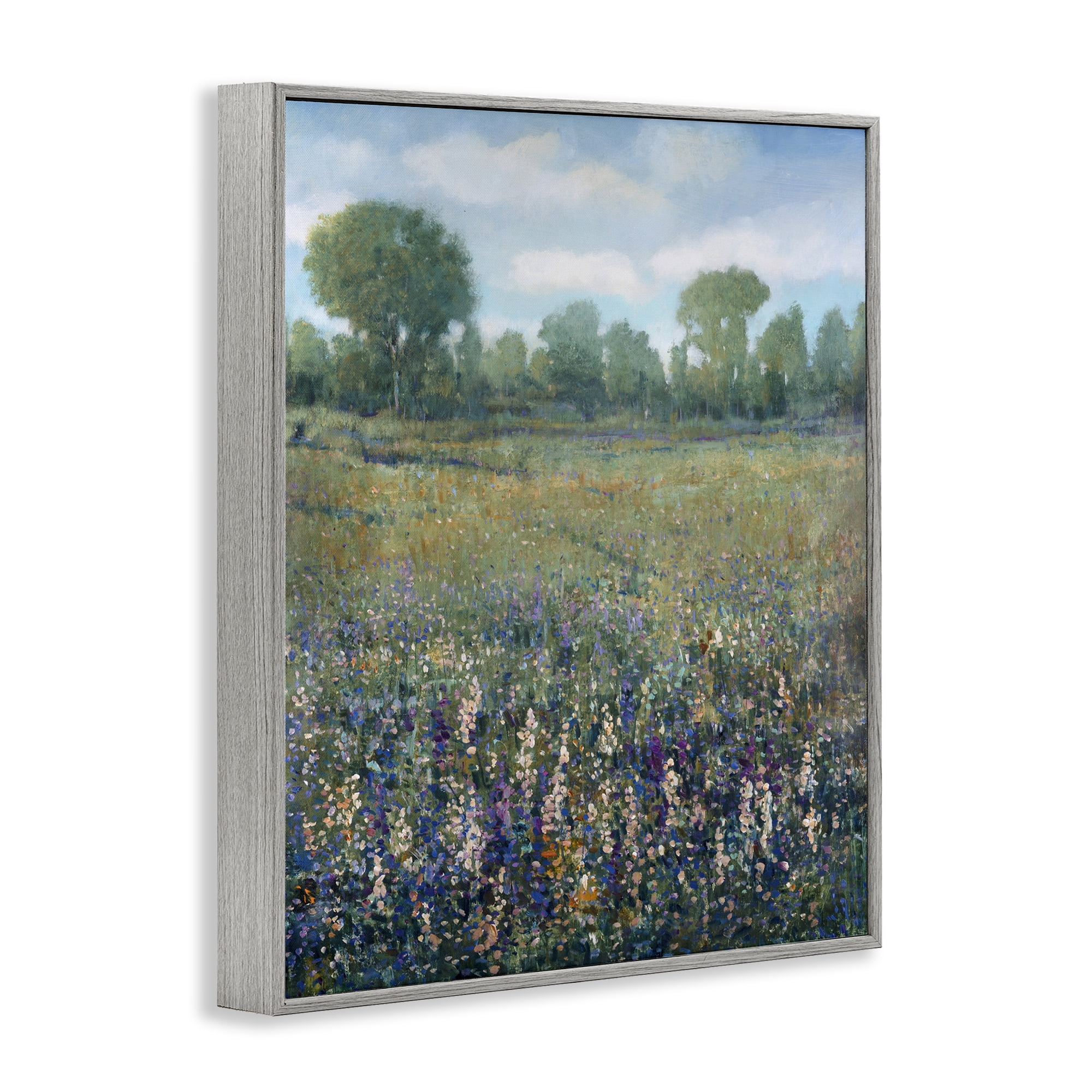 Stupell Industries Lilac & Wildflower Fields Landscape Painting Gray Framed Art Print Wall Art, 11 x 14