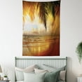 thumbnail image 4 of Ocean Tapestry, Sunset on the Beach of Caribbean Sea Waves Coast with Palm Tree, Wall Hanging for Bedroom Living Room Dorm Decor, 40W X 60L Inches, Yellow Dark Orange Baby Blue, by Ambesonne, 4 of 5