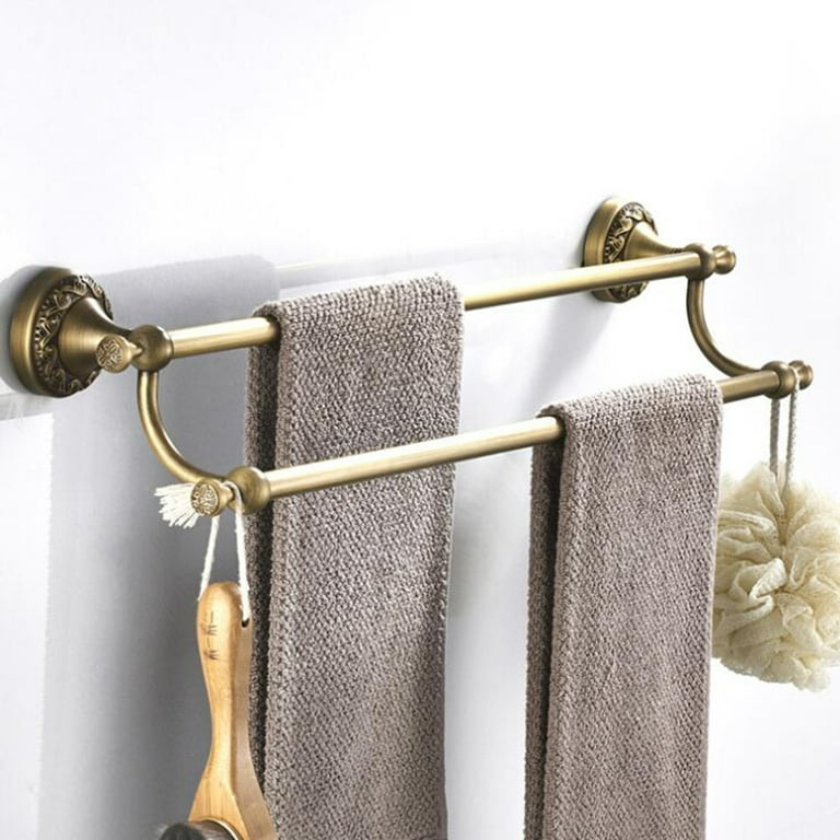 MOGFCT Antique Brass Towel Bar,Adjustable Towel Rack Holder Double Retro  Bathroom Accessories Wall Mount Vintage
