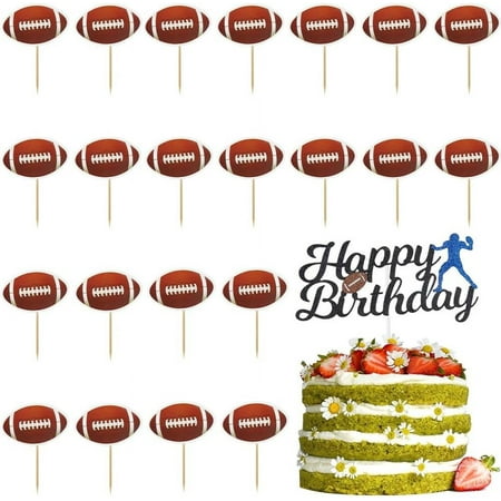 1 Box 29Pcs Football Cake Topper Birthday Cake Decorations US Rugby Ball Player American Sports Themed Mini Cupcake Insert Card Paper Cake Toppers for Men Women Favors Party Game Supplies Mixed Color