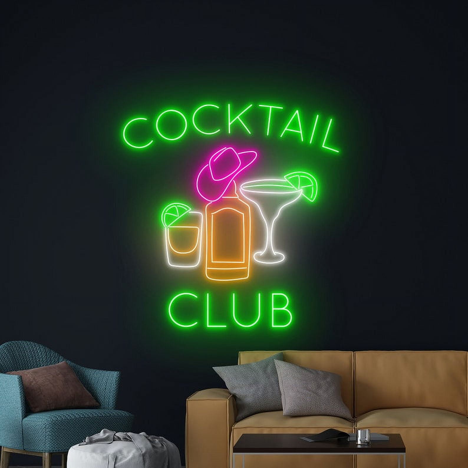 Handmadetneonsign Cocktails Club Neon Sign, Cocktails Clu LED Light, Cocktails Logo Neon Light
