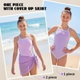 thumbnail image 4 of Girls One-Piece Cut Out Design Swimsuit with Cover Up Skirt Adjustable Straps Swimwear Solid Color Bathing Suit for Girls 13-14 Years, 4 of 9