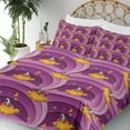 thumbnail image 3 of Ambesonne Space Emoji Fitted & Top Sheet Set with Shams, Spaceship Moon Saturn, Purple Orange, 3 of 5