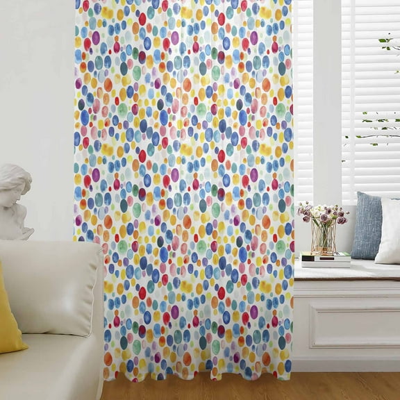 Colorful Polka Dot Semi Sheer Curtains Drapes for Living Room, Bedroom, French Doors Window 45 Inches Long, Rainbow Polka Dots Watercolor Rod Pocket Chiffon Curtain Drapery Voile Draperies Panel