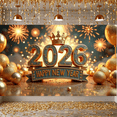 thumbnail image 5 of Golden Theme 2026 Happy New Year Banner Crown Design New Year 2026 Display Fireworks Pattern 2026 Numerals 2026 Celebration Backdrop for New Year Party 2026 Celebration Indoor Decoration, 5 of 9