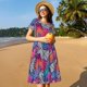 thumbnail image 4 of Balery Tropical Leaves Vestidos sueltos de manga corta para mujer, vestidos de verano 2025, vestidos casuales de corte A con vuelo., 4 of 6