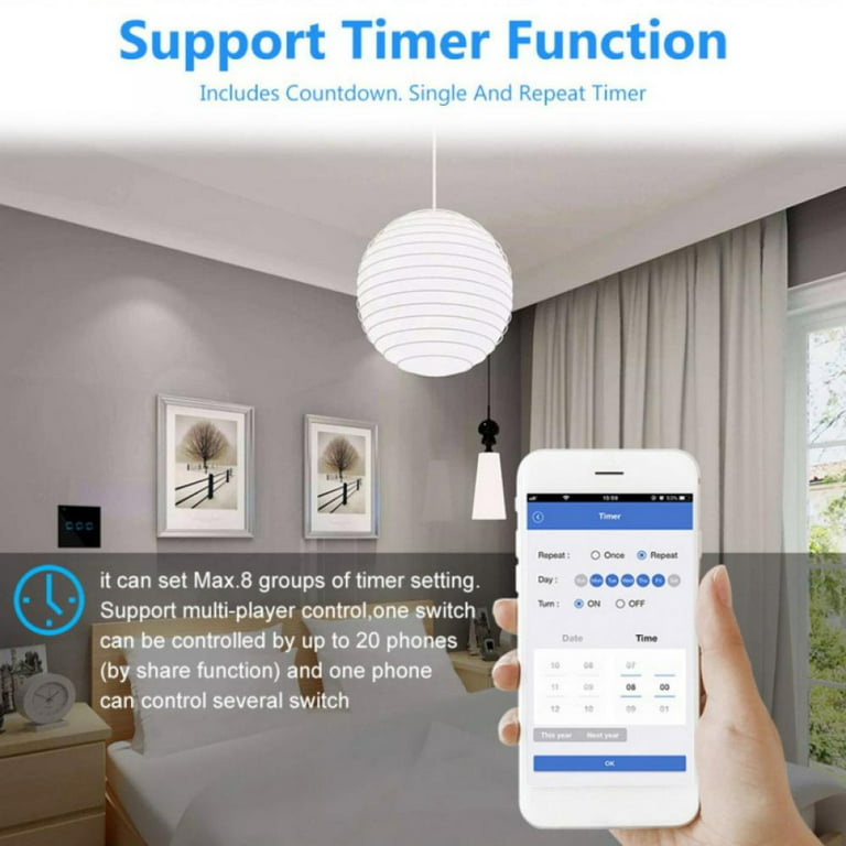 iMountek WiFi Smart Switch Wall Touch Light Switch Glass Panel Wireless  Remote Control Google Home Light Switch White 