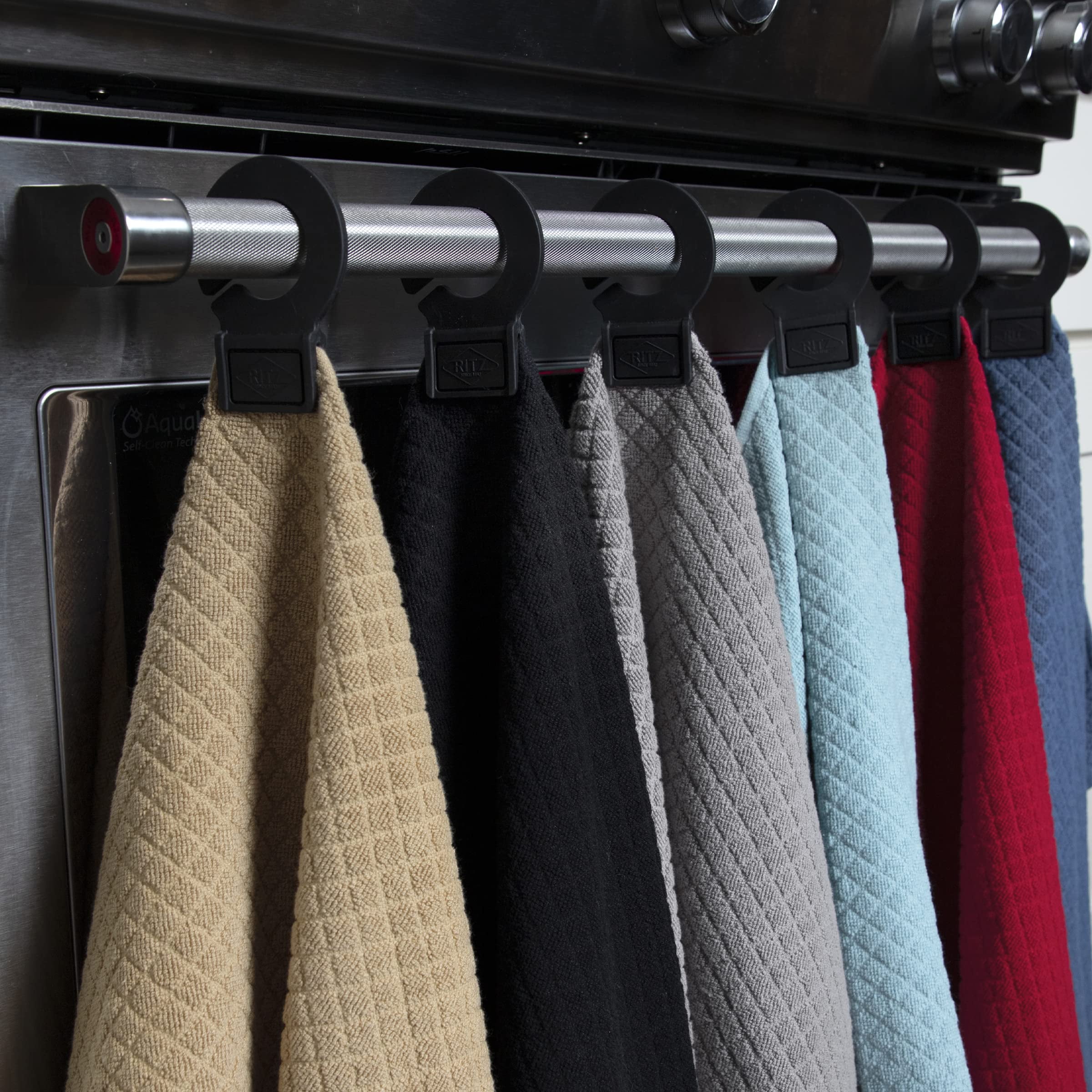 RITZ Hook and Hang Woven Kitchen Towel, Set of Two, Titanium
