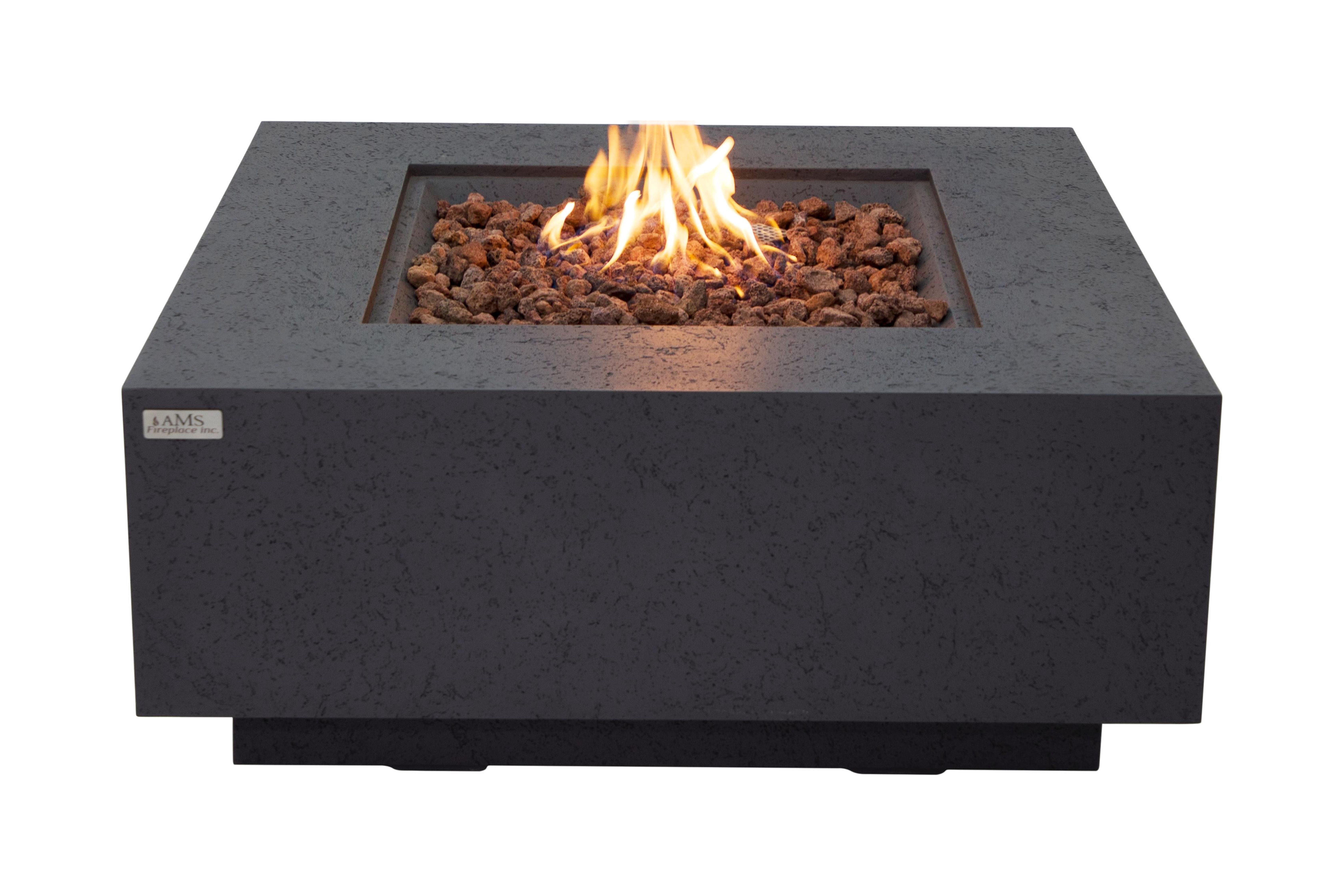 AMS Fireplace Brooklyn Square 40” Fire Pit Table - Propane - Dark Gray