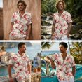 thumbnail image 2 of Tsovthrid Cardinal Cherry Blossom Print Linen-Like Shirts for Couples Matching Set, Men's Button Down Shirt or Women's Sleeveless Maxi Dress, Family Matching Outfits for Husband and Wife, 2XL, 2 of 7