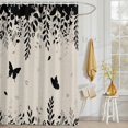 thumbnail image 3 of Shower Curtain Butterfly Leaf Shower Curtains for Bathroom Decor, Waterproof Polyester Shower Curtain Set with Hooks, Small Stall Size 36" x 72" Black Plant Silhouette, 3 of 9