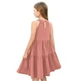thumbnail image 3 of Mlqidk Dresses for Girls Size 10-12 Crew Neck Sleeveless Ruffle Western Dress Summer Little Girls Trendy A-Line Casual Party Solid color Midi Dress Watermelon Red 11-12 Years, 3 of 4