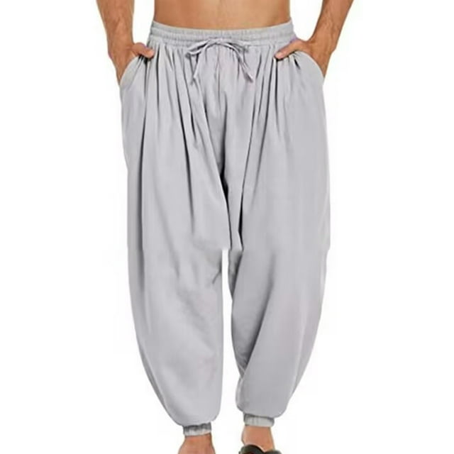 Pantalones largos para hombre, informales, de color, con cordón ajustable en la pierna, transpirables y holgados.