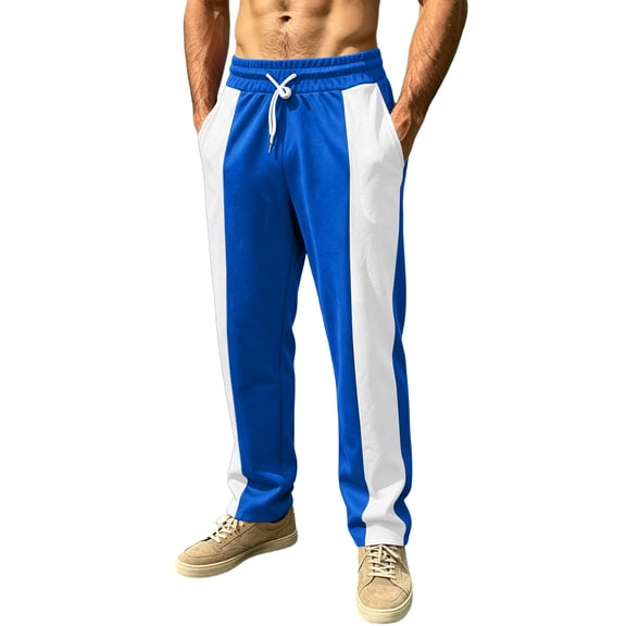 Guluxicc Men's Straight Leg Pants with Pockets Loose Color Block Elastic Waist Drawstring Trousers for Everyday Wear Summer Casual Outfits