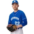 thumbnail image 2 of Heater 2-Button Piped Baseball Jersey, Adult Medium, Purple with White Pipe, 2 of 4