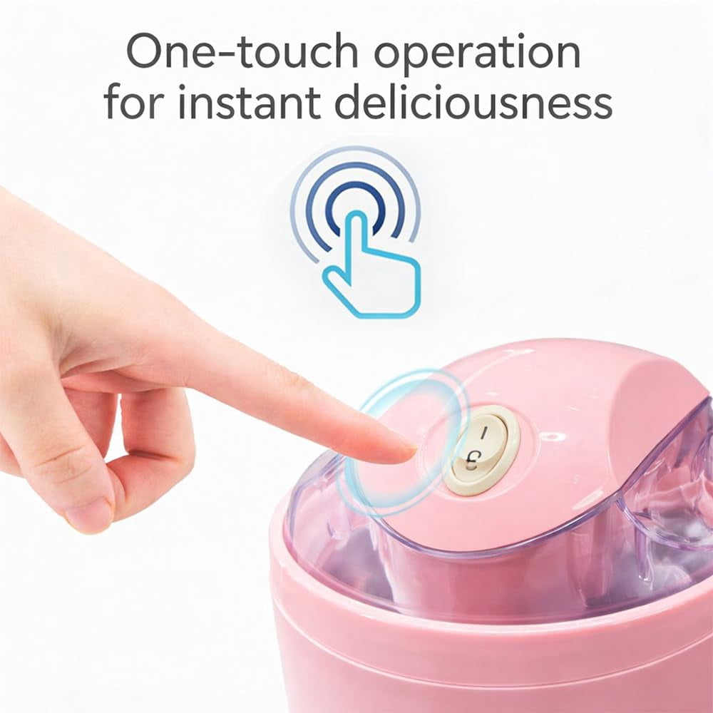 Small Home Mini Ice Cream Maker, One-Touch Diy Dessert Maker and Pre-Freezer Bowl - Easy to Clean ,Makes Gelato, Frozen Yogurt, Sorbet & More