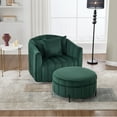 thumbnail image 2 of Oversized 360 Degree Swivel Velvet Armchair with Storage Ottoman and 3 Pillows, Pumpkin Style Accent Chair for Living Room or Bedroom, Adjustable Comfort Seating in Green, 2 of 8