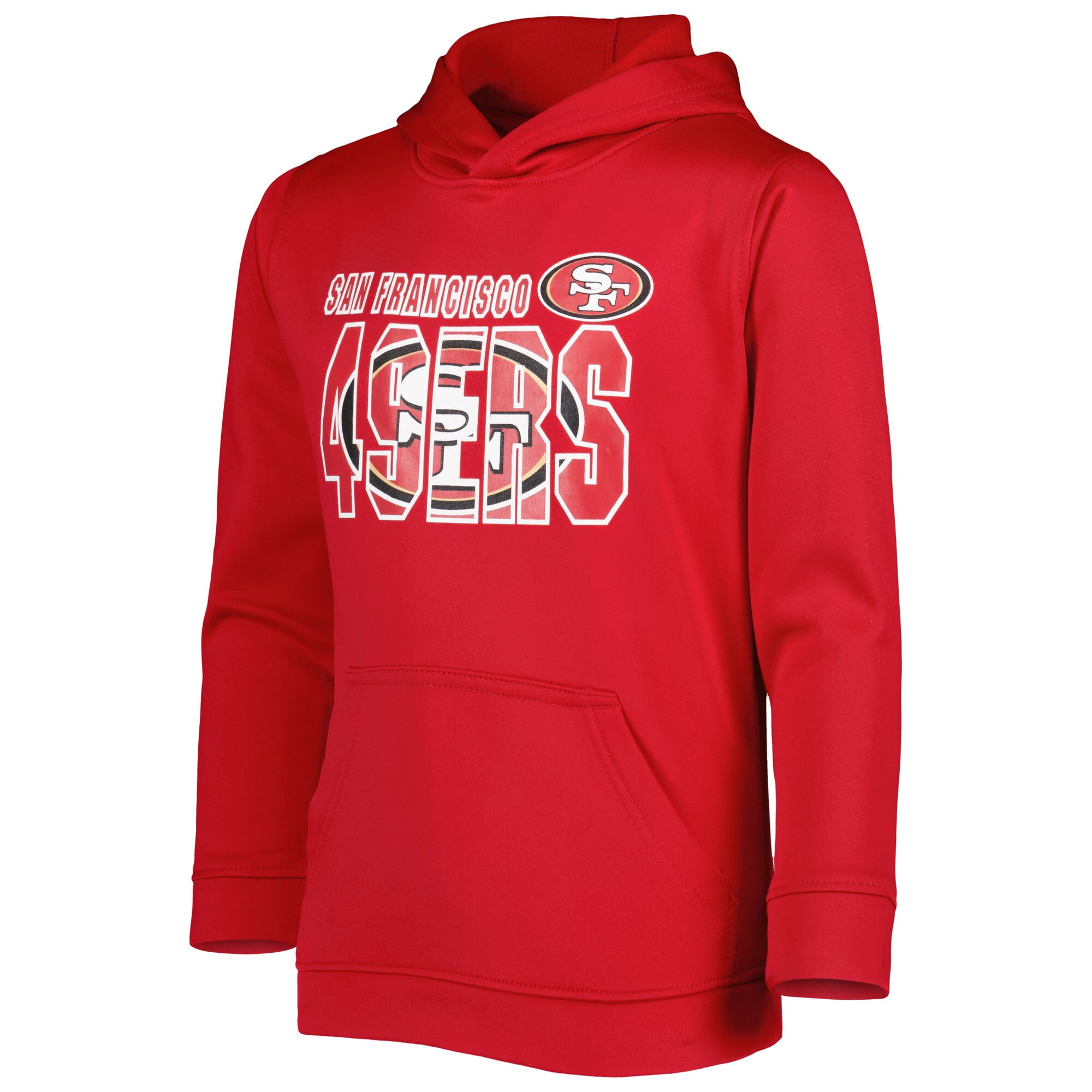 Youth Heather Scarlet San Francisco 49ers Double Logo Pullover Hoodie