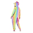 thumbnail image 3 of Women's Plush Animal Onesie Pajama, Rainbow Stripe Unicorn, SM, 3 of 5