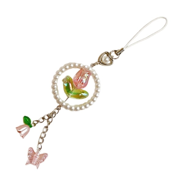 Trendy Flower Butterfly Bead Keychain Sweet Decorations Keyring Ornament Backpack Handbag Charm Pendant for