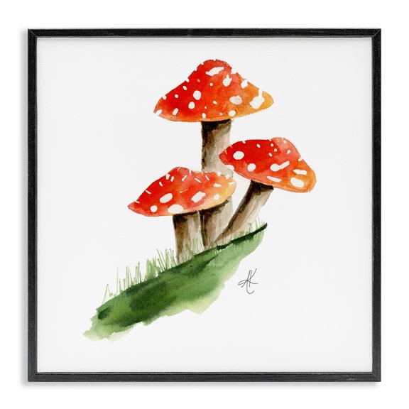 Stupell Industries Red Mushroom Trio Plants & Flowers Painting Black Framed Art Print Wall Art, 12 x 12