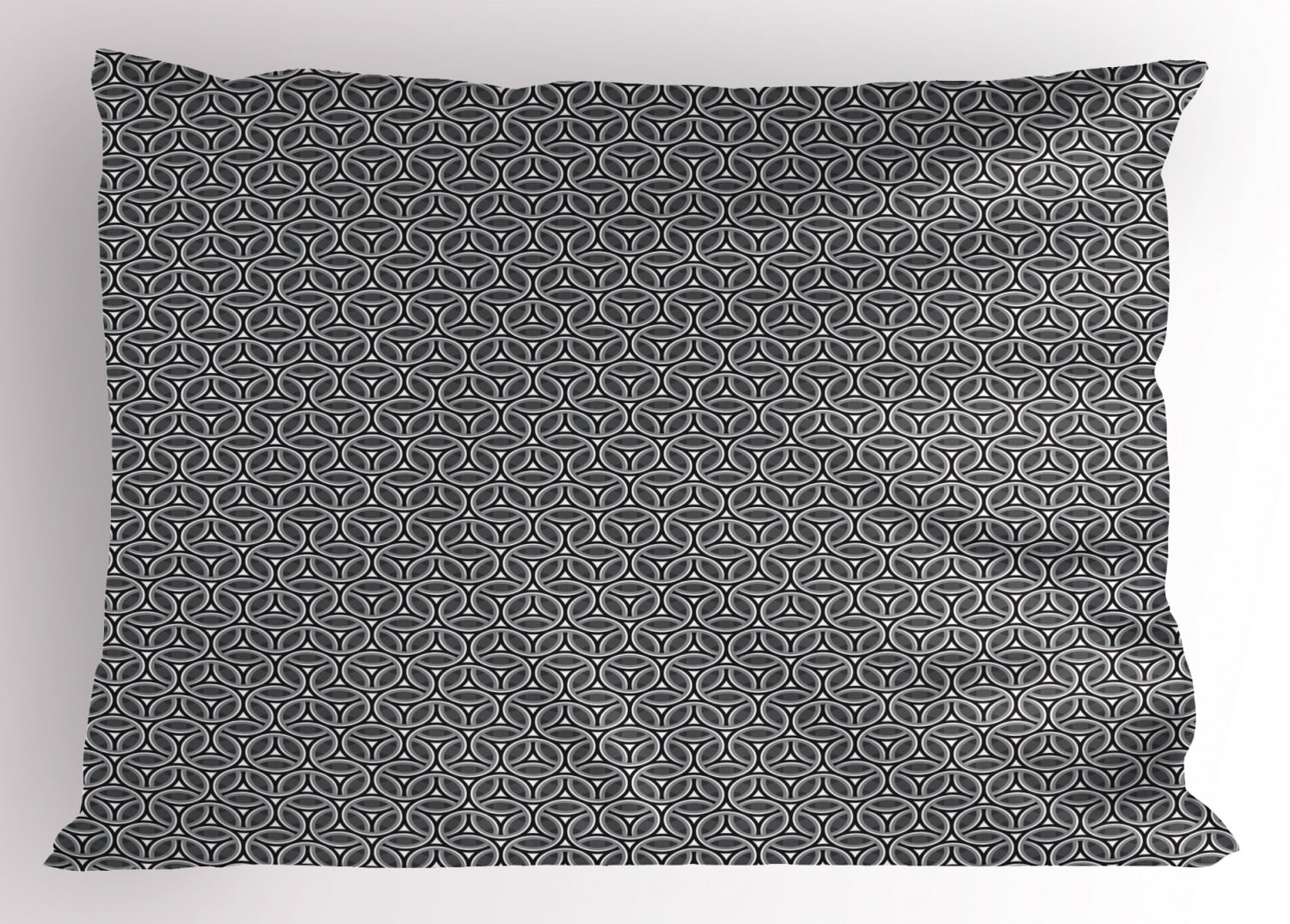 Geometric Pillow Sham Greyscale Circular Pattern and