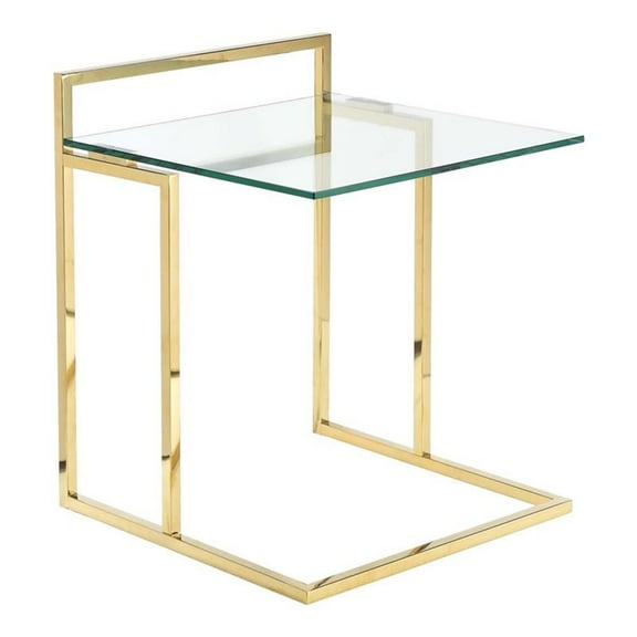 Pemberly Row Contemporary Glass & Steel Tray Table in Gold/Clear