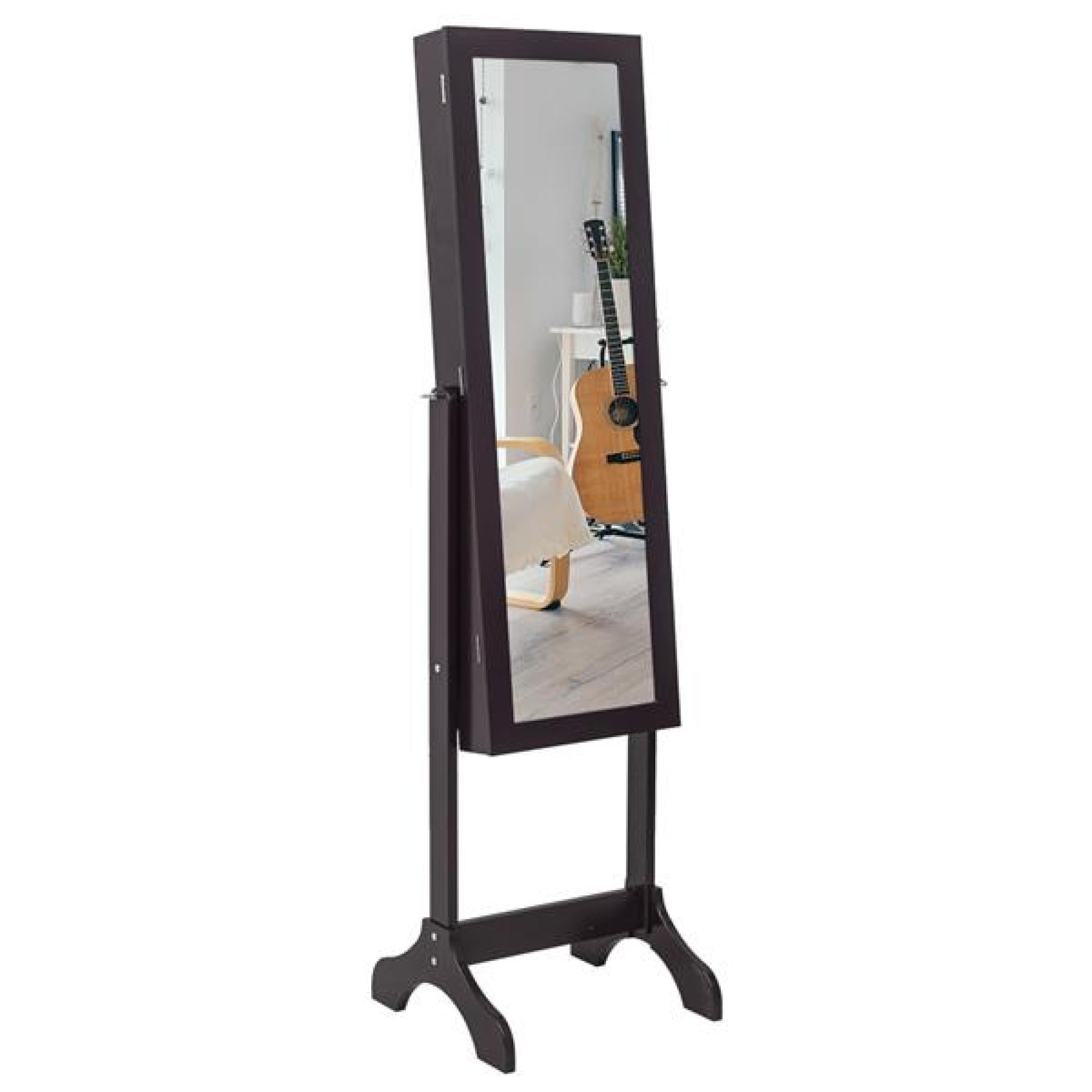 Wooden Floor Mirror Jewelry Storage 4Layer Shelf,2 Drawers,8