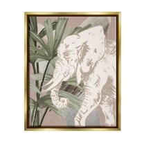 Stupell Industries Tropical Jungle Elephant Animals & Insects Painting Gold Floater Framed Art Print Wall Art, 17 x 21