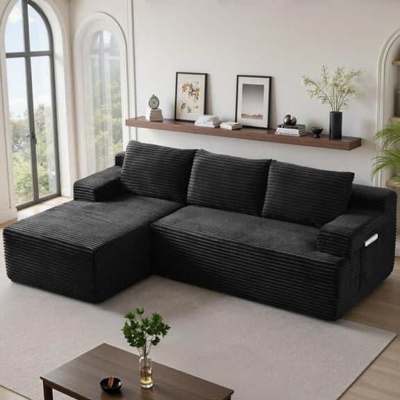 96''Sectional Couches for Living Room Modern Modular Sectional Sofa Upholstered Boneless Couch Comfy Cloud Couch with Chaise (Black, 96''W Left Facing Chaise)
