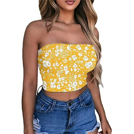 

Women Sexy Printing Crop Top Strapless Bandeau Top Sleeveless Backless Tank Cami Vest Pajama Shirt Women