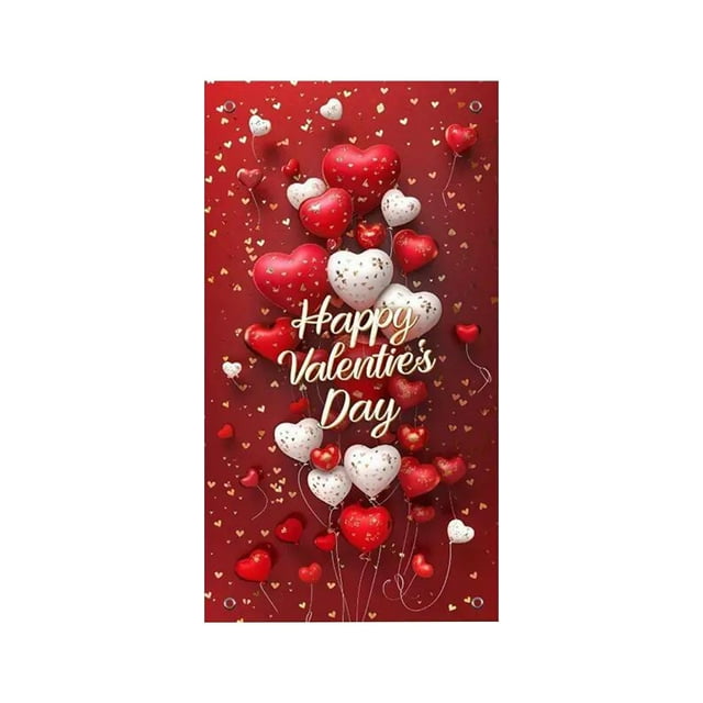 Heart Pattern Door Hanging Flag Polyester Fabric Curtain For Valentine Day Party Home Wall Decor Background Banner