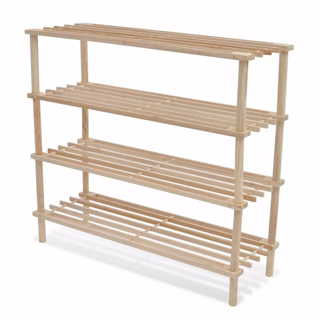 Kepooman 2 Pcs 4-tier Solid Wood Shoe Racks for Living Room Hallway, Beige