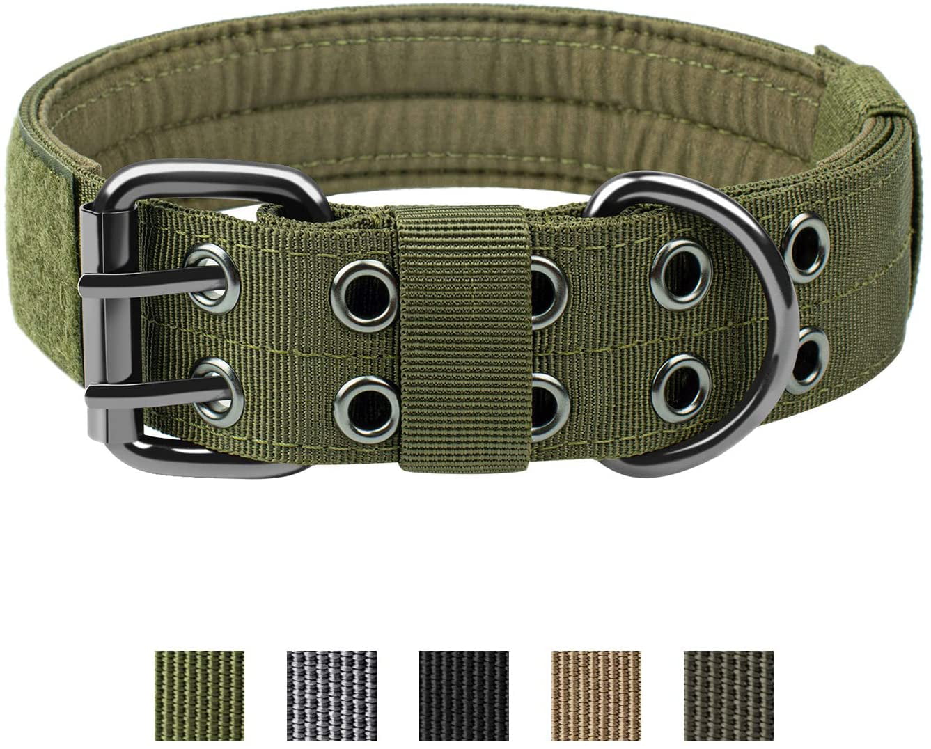 OneTigris Military Adjustable Dog Collar with Metal D Ring & Buckle Available in 5 Colors & 2 Sizes L, Black 