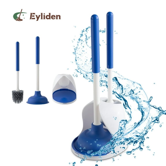 Eyliden Toilet Brush and Plunger Set, Tough Bristle Brush Head for Bathroom, Blue, 1 Count