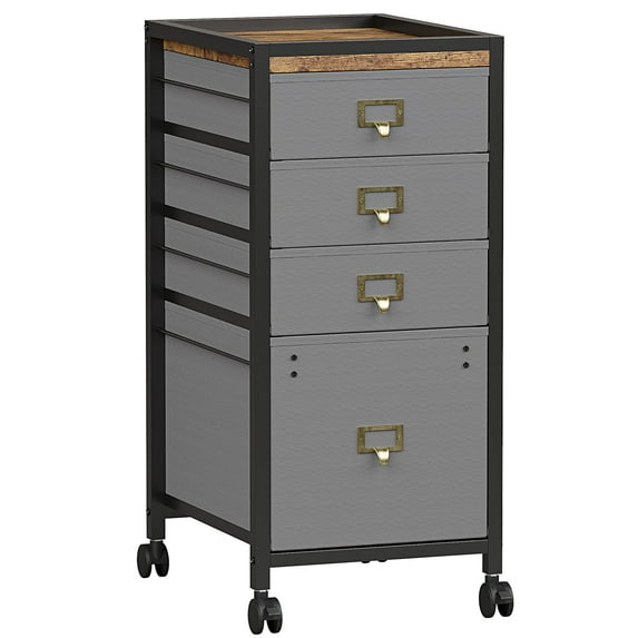 Modern File Cabinet for Home Office, 4 Drawer Cabinet for Printer with Wheels, Printer Stand Furniture, Metal Frame,150 lbs Capacity, Dark Gray