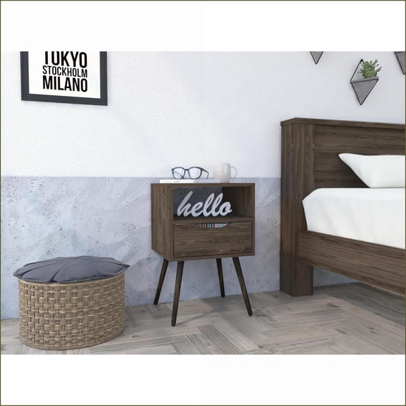 Haverson 1-Drawer 1-Shelf Dark Walnut Bedroom Nightstand