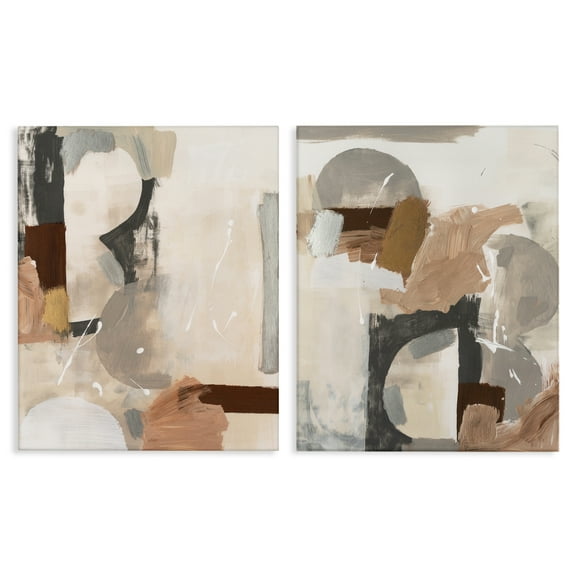 Stupell Industries Abstract Neutral Shapes Brown Abstract Painting Wrapped Canvas Art Print Wall Art, 16 x 20, Set of 2