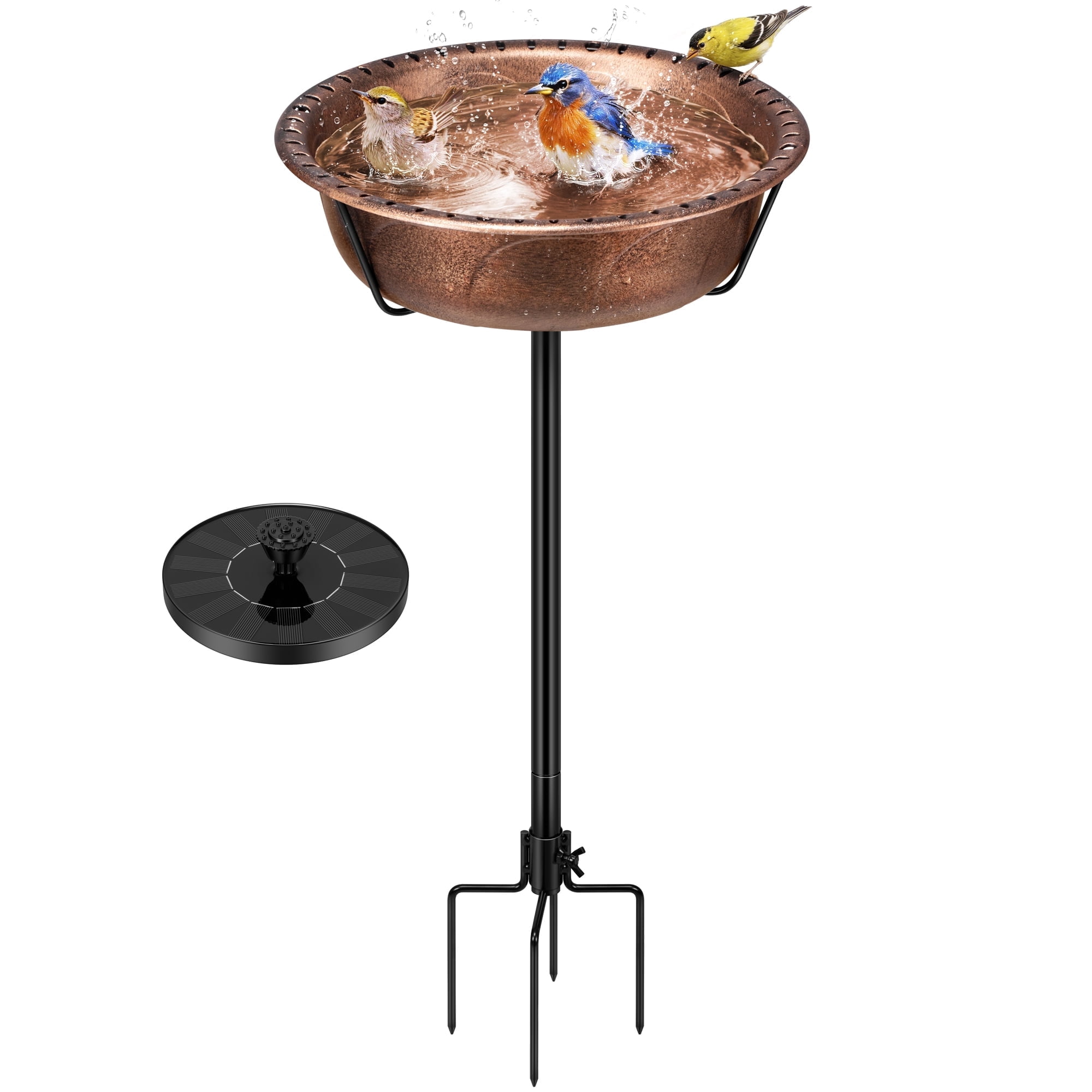 SPECSTAR Bird Bath with Solar Fountain for Outside, Weather-Resistant ABS Birdbath Bowl with Solar Powered Pump, Metal Ground Stake for Outdoor, Garden, 1.45 Gallons, Bronze
