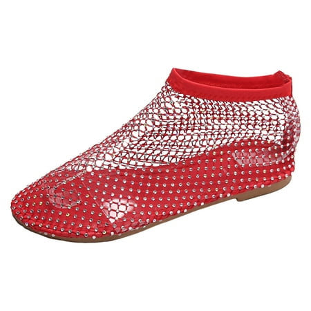

Jungdeepe Ladies Fashion Breathable Hollow Mesh Rhinestone Decorative Flat Bottomed Casual Shoes