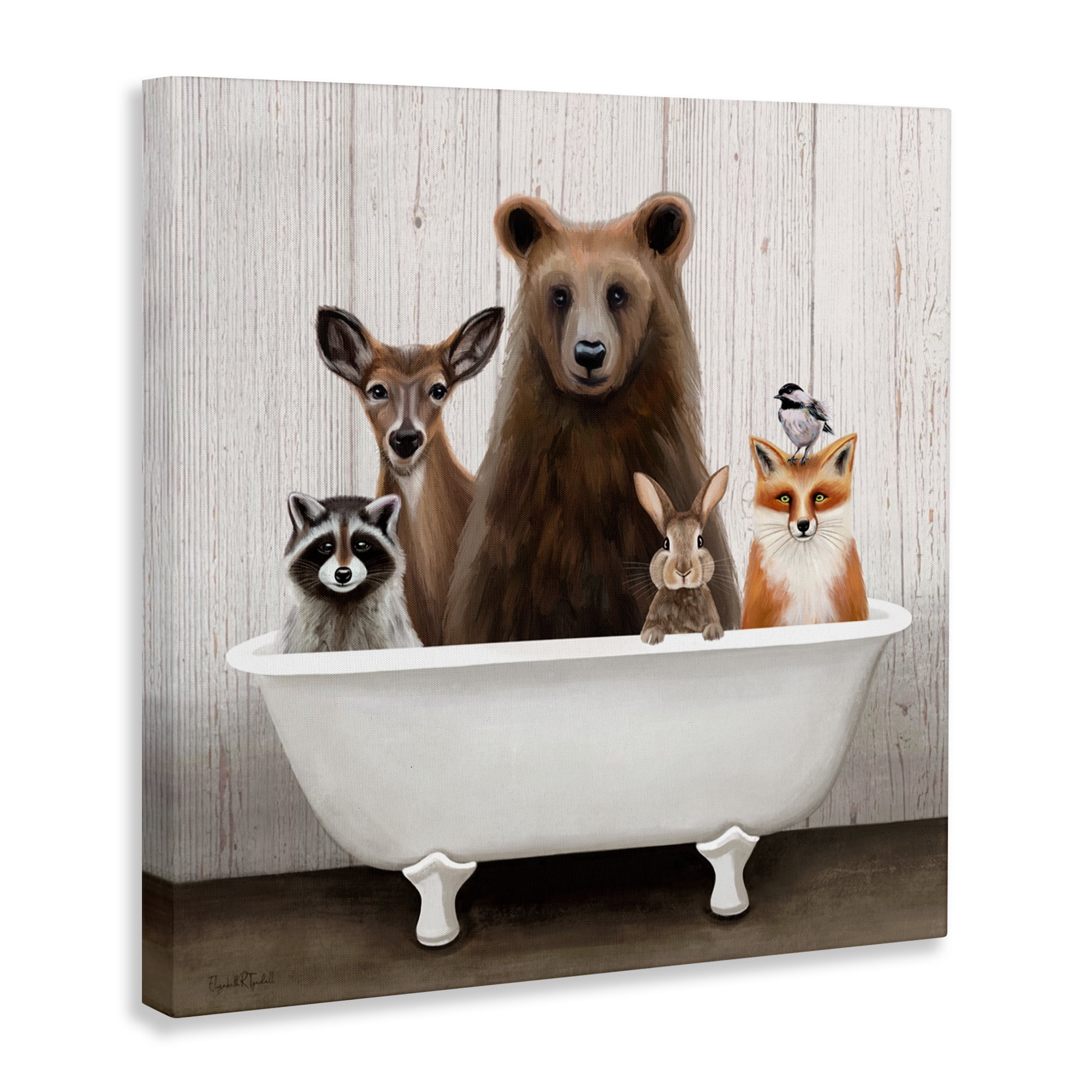 Woodland Creatures Antique Bathtub Canvas Art, 30 x 30