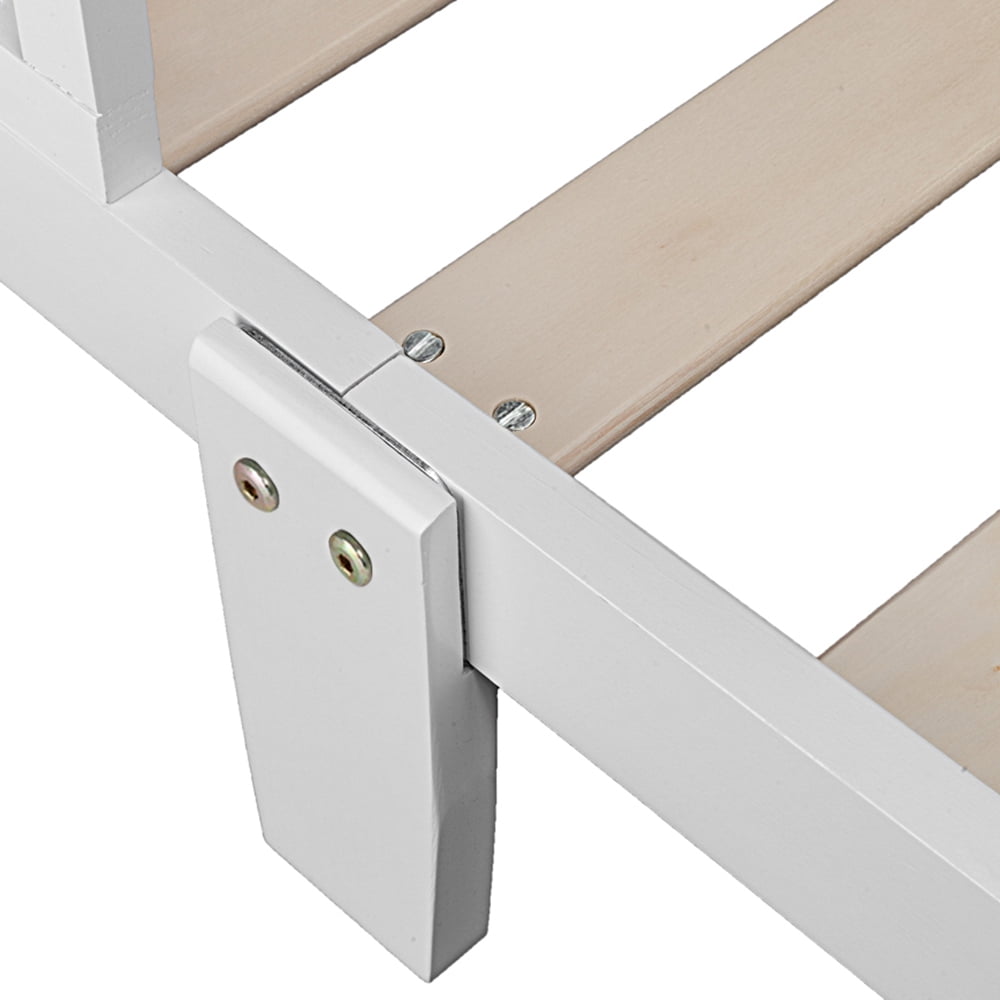 Resenkos Wood Children Toddler Bed Frame with Fence, White Resenkos Wood Children Toddler Bed Frame with Fence, White