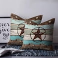 thumbnail image 2 of Brown Texas Star Teal 14x14 Pillow Covers Set of 2, Vintage Country Star Turquoise Wooden Throw Pillow Covers Decorative Couch Cushion Case, Microfiber Square Pillowcases for Bedroom Car Living Room, 2 of 7