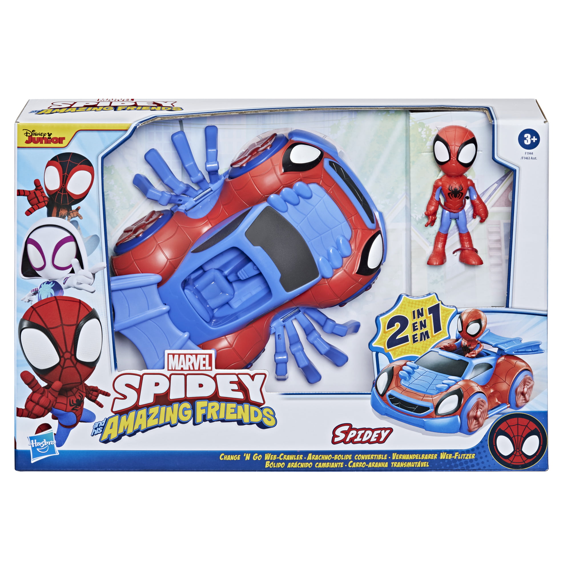 Marvel Spidey and His Amazing Friends Change 'N Go Web-Crawler and Spidey Action Figure Frustration Free Packaging for Kids Ages 3 and Up 4-Inch Figure 2 in 1 Vehicle 